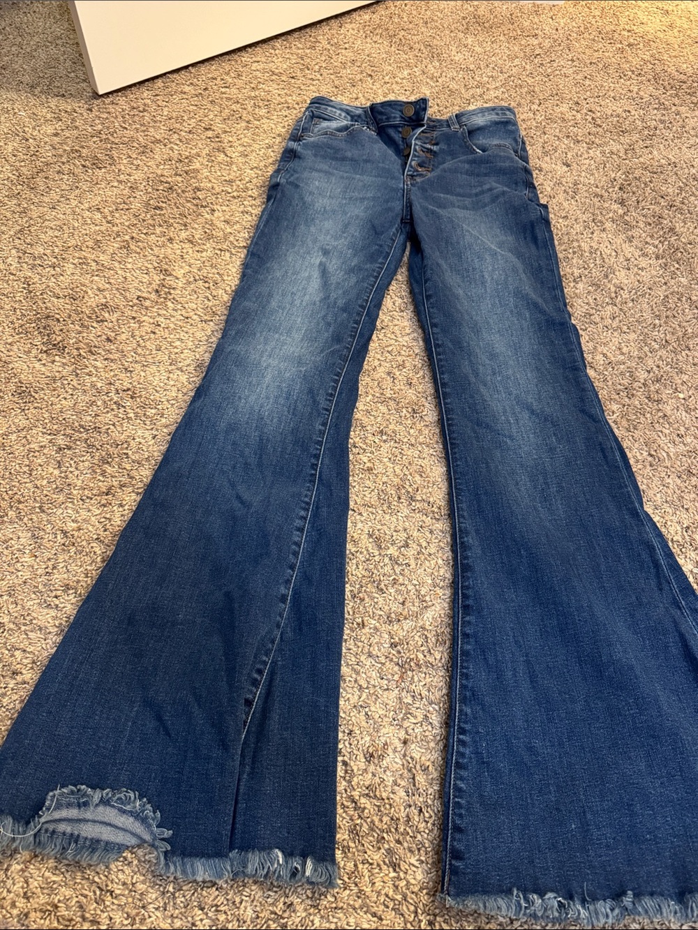 Harper Dark Blue Flare Jeans with Raw Hem